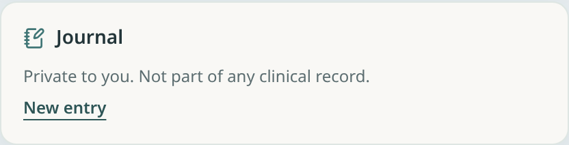 Journal card marked private and separate from the clinical record